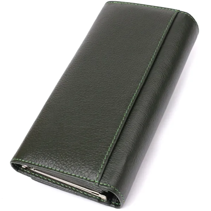 Стильний гаманець у два складення з натуральної шкіри ST Leather 23066 Зелений