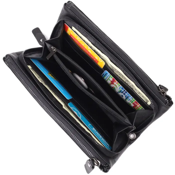 Практичний шкіряний гаманець на три відділення ST Leather 23111 Чорний