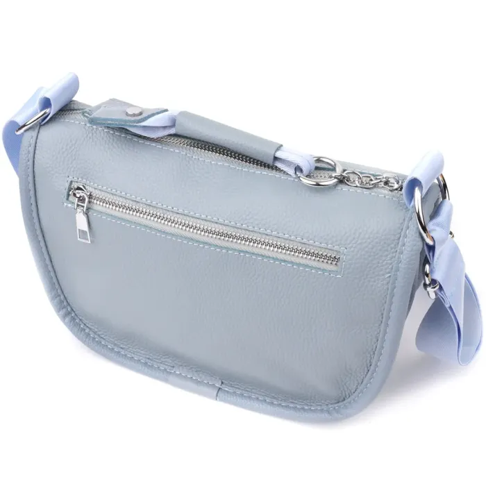 Цікава напівкругла сумка для жінок з натуральної шкіри Vintage 22908 Сіро-блакитний