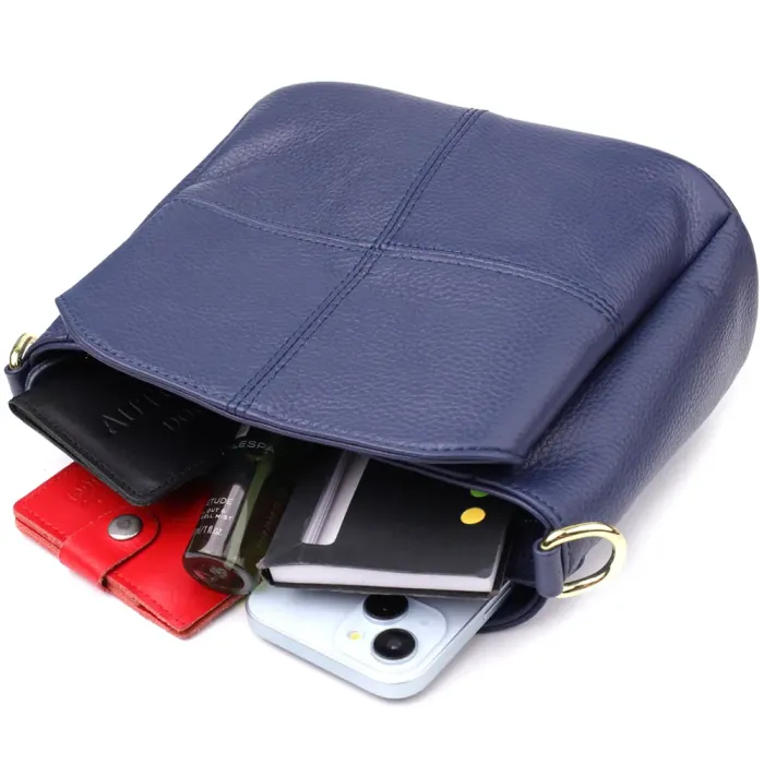 Жіноча сумка з натуральної шкіри з трьома відділеннями Vintage 22976 Синій