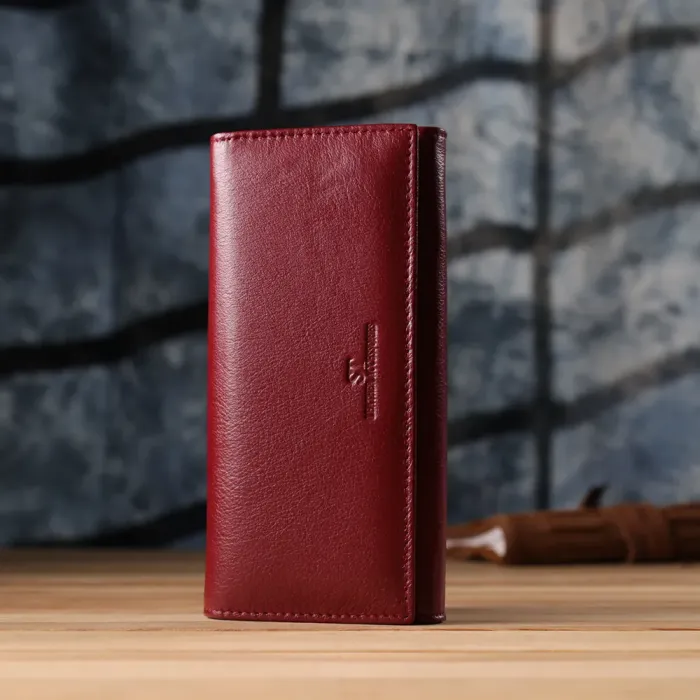 Елегантний гаманець у два складення з натуральної шкіри ST Leather 23065 Бордовий