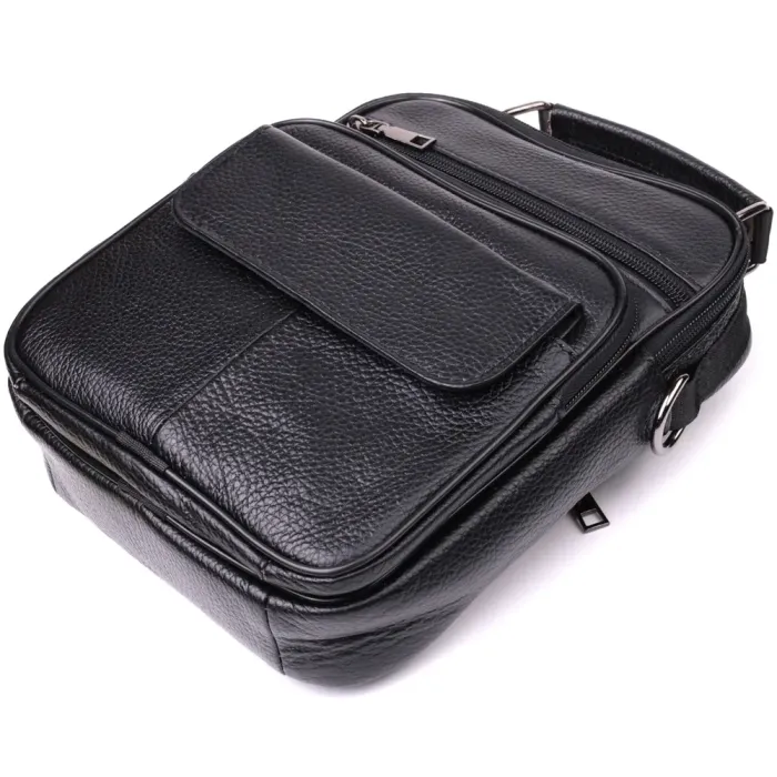 Стильна чоловіча сумка середнього розміру через плече з натуральної шкіри Vintage 15039 Чорний