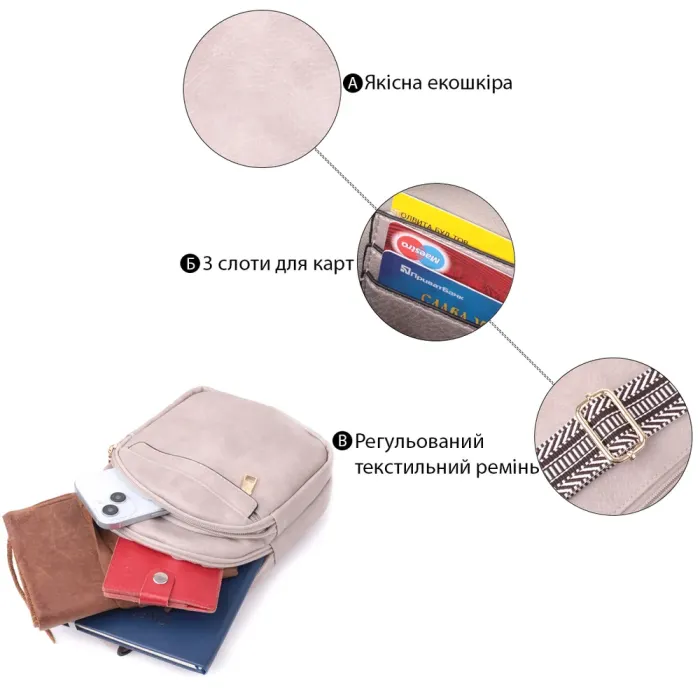 Стильна жіноча сумка через плече з екошкіри Vintage 15119 Бежевий