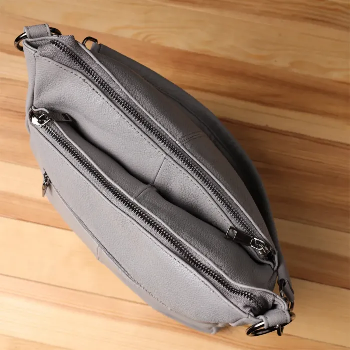 Зручна жіноча сумка з двома ремінцями із натуральної шкіри Vintage 23054 Сірий
