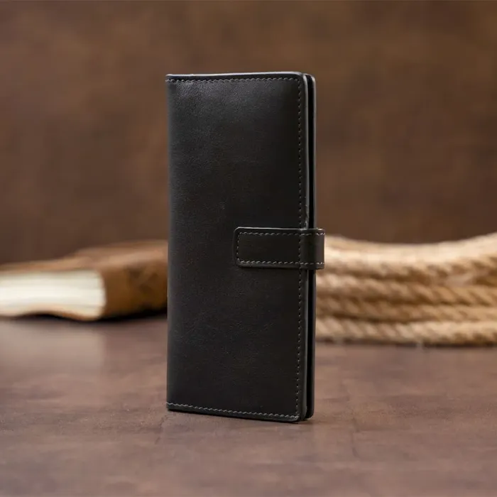 Вертикальний гаманець глянцевий Anet на кнопці GRANDE PELLE 11324 Чорний