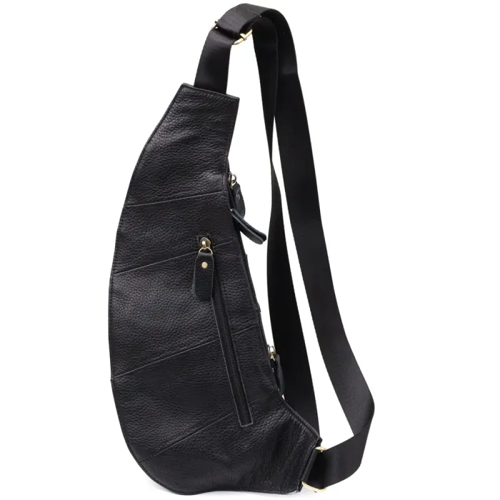 Стильна чоловіча сумка через плече із зернистої натуральної шкіри Vintage 22964 Чорний