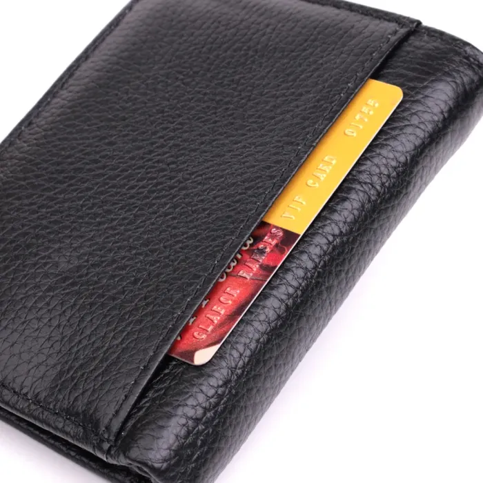 Вертикальний чоловічий шкіряний гаманець у два складання Vintage 15091 Чорний