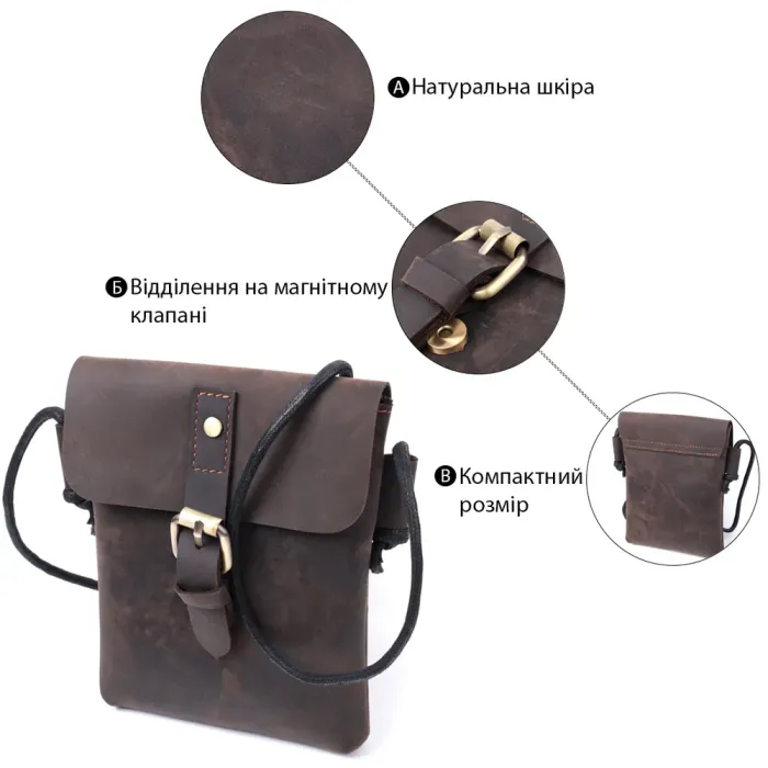 Вінтажна сумка через плече з натуральної шкіри Vintage 15084 Коричневий