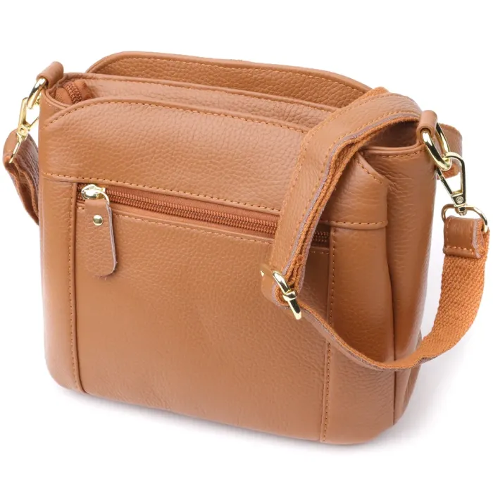 Практична жіноча сумка на три відділення з натуральної шкіри 15123 Vintage Рудий