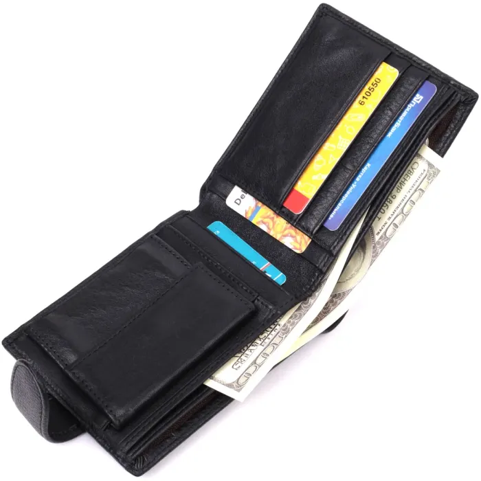 Горизонтальний гаманець для чоловіків з натуральної шкіри Vintage 15037 Чорний