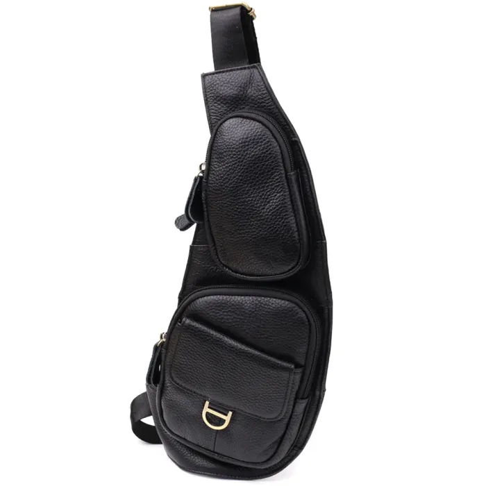 Стильна чоловіча сумка через плече із зернистої натуральної шкіри Vintage 22964 Чорний