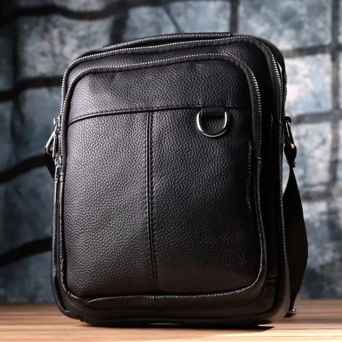 Зручна вертикальна сумка для чоловіків із натуральної шкіри Vintage 15115 Чорний
