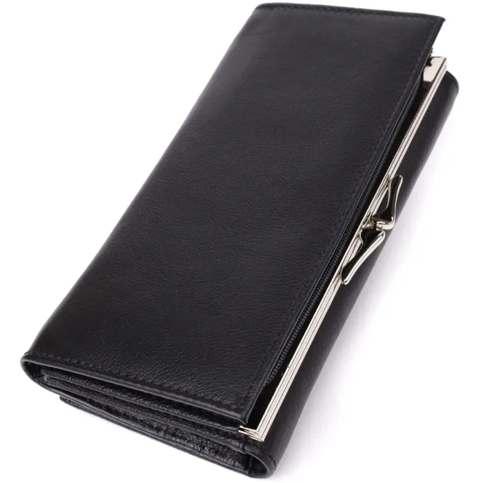 Функціональний жіночий гаманець на магнітах із натуральної шкіри ST Leather 23112 Чорний