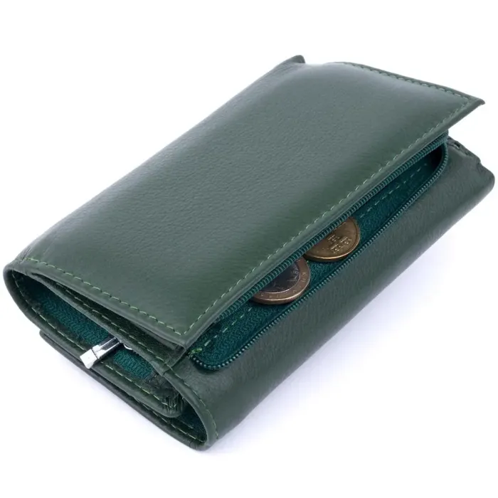 Кошелек горизонтальный с монетником на молнии унисекс ST Leather 19359 Зеленый