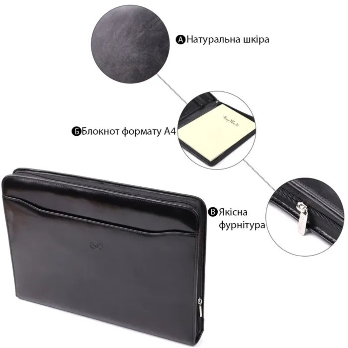 Оригінальна папка з блокнотом із гладкої натуральної шкіри Tony Perotti 20850_1 (1278L nero) Чорний