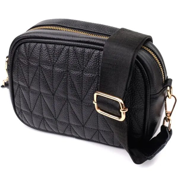 Компактна стьобана сумка для жінок з натуральної шкіри Vintage 22894 Чорний