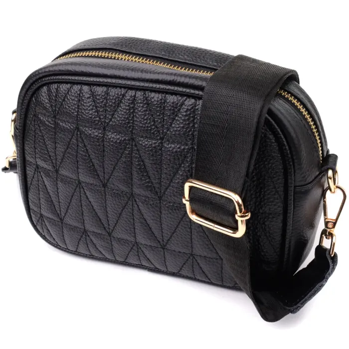 Компактна стьобана сумка для жінок з натуральної шкіри Vintage 22894 Чорний