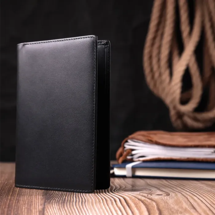 Чоловічий портмоне без застібки з натуральної шкіри Vintage 15036 Чорний