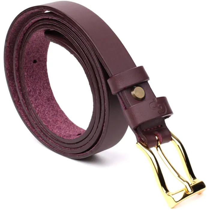 Модний вузький шкіряний ремінь для жінок GRANDE PELLE 22953 Бордовий