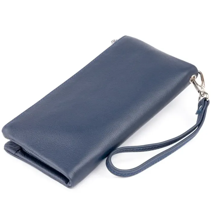 Гаманець-клатч зі шкіри з кишенею для мобільного ST Leather 19309 Темно-синій