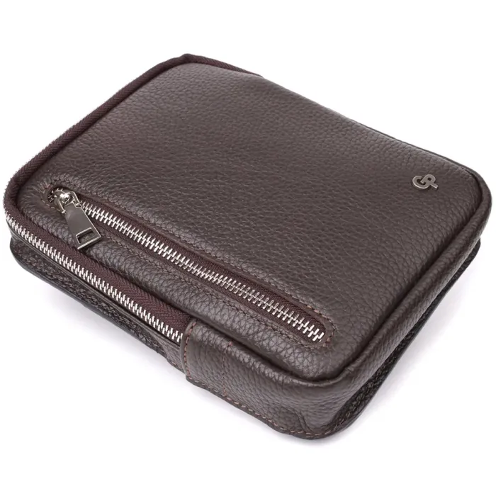 Прямокутна сумка бананка із зернистої натуральної шкіри GRANDE PELLE 22878 Коричнева