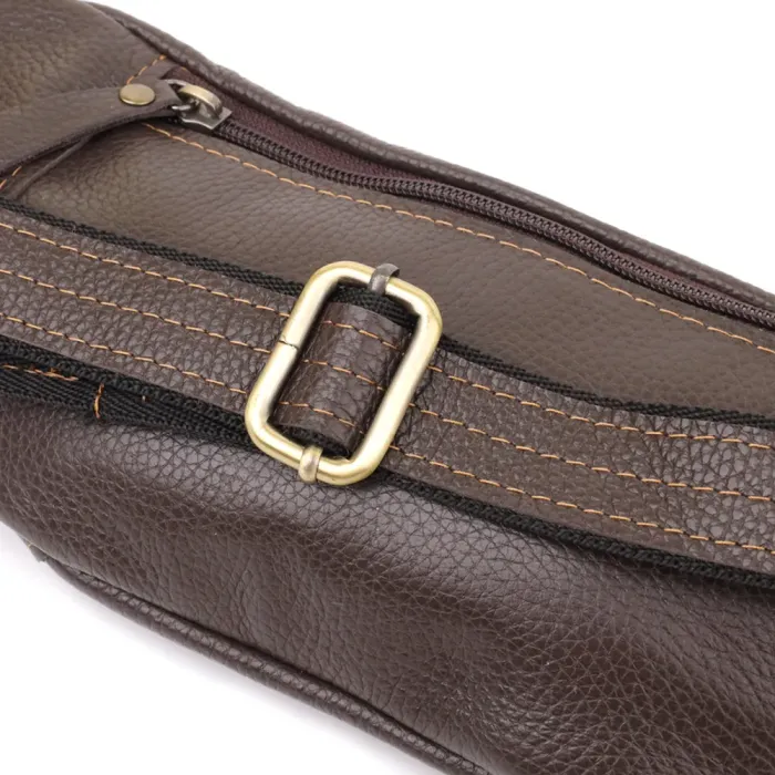 Сумка-бананка для чоловіків з натуральної зернистої шкіри Shvigel 23128 Коричневий