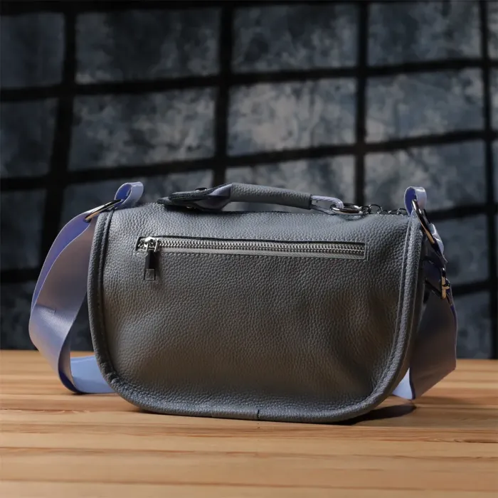 Цікава напівкругла сумка для жінок з натуральної шкіри Vintage 22908 Сіро-блакитний