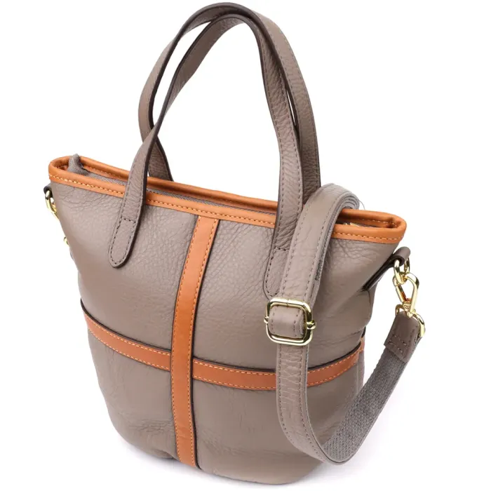 Практична містка сумка з натуральної шкіри для жінок Vintage 22998 Сірий