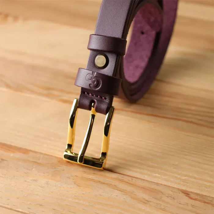 Модний вузький шкіряний ремінь для жінок GRANDE PELLE 22953 Бордовий