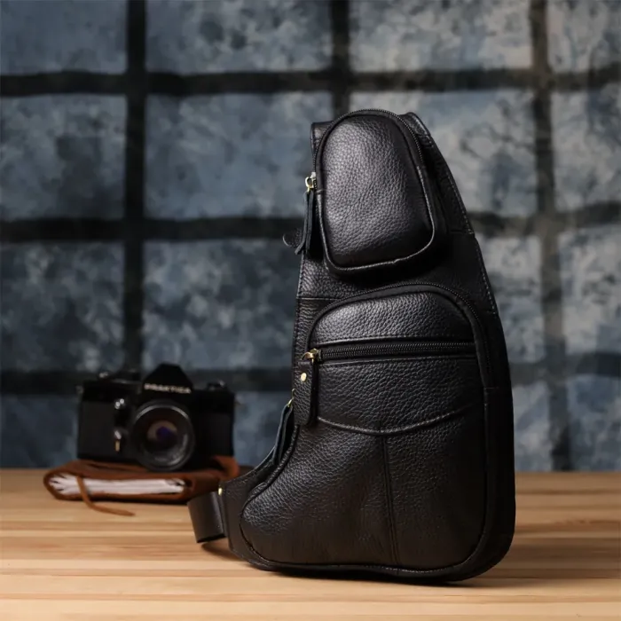 Стильна сумка для чоловіків з великою кількістю кишень із натуральної шкіри Vintage 22957 Чорний