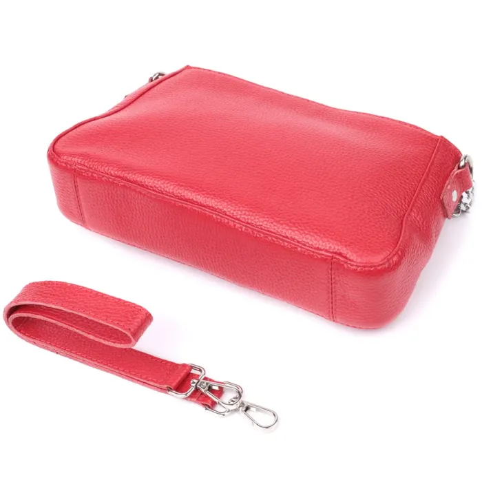 Яскрава сумка багет з ланцюжком і знімним ремінцем з натуральної шкіри Shvigel 22836 Червона