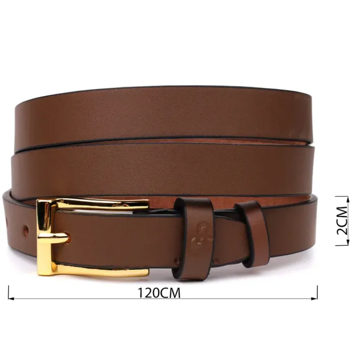 Модний вузький шкіряний ремінь для жінок GRANDE PELLE 22954 Світло-коричневий