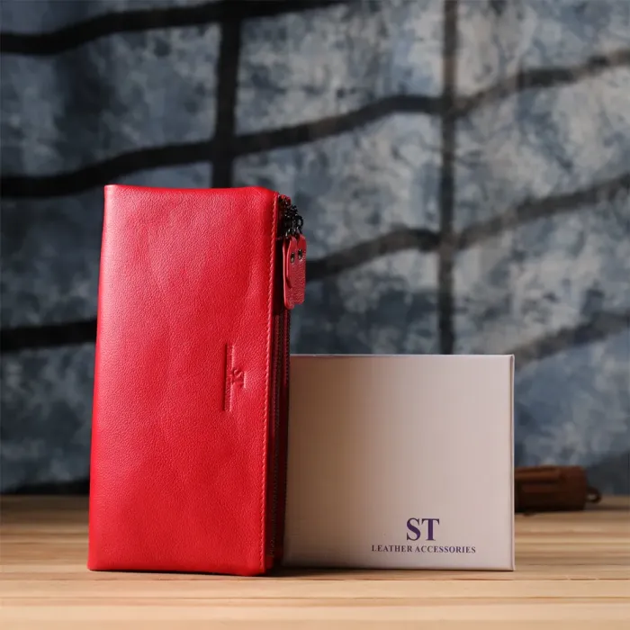 Шкіряний жіночий гаманець на три відділення ST Leather 23109 Червоний