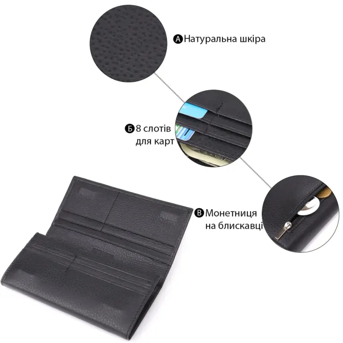 Жіночий вертикальний гаманець із натуральної шкіри ST Leather 23084 Чорний