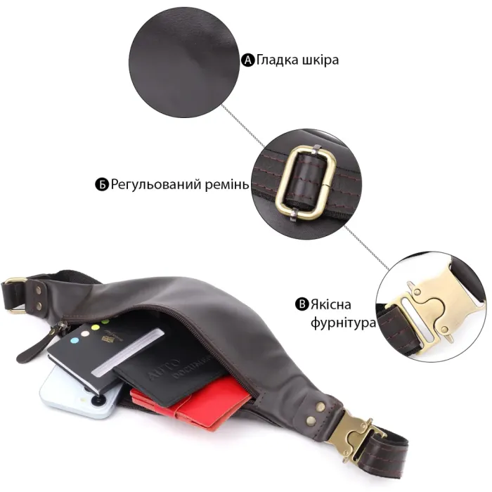 Бананка для чоловіків з гладкої натуральної шкіри Shvigel 23135 Коричневий