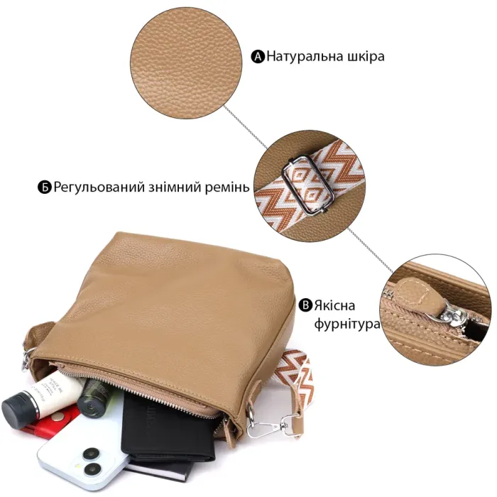 Жіноча шкіряна сумка на плече для повсякденного носіння Vintage 22912 Бежевий