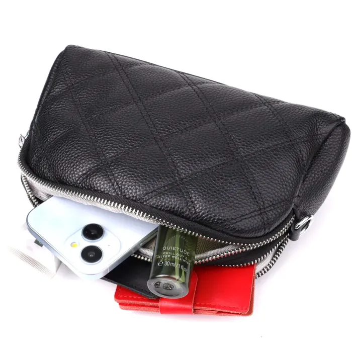 Стильна сумка прошита ромбами з натуральної шкіри Vintage 22930 Чорний