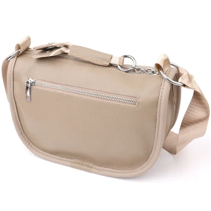 Практична напівкругла сумка для жінок з натуральної шкіри Vintage 22907 Бежевий