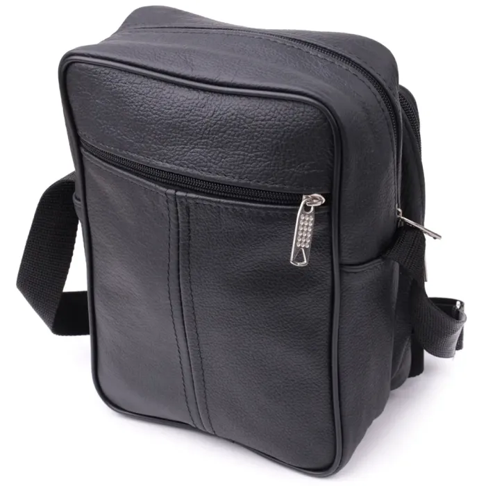 Містка чоловіча вертикальна сумка з натуральної шкіри Vintage 15111 Чорний