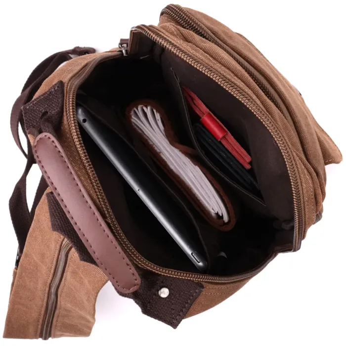 Зручний текстильний рюкзак з ущільненою спинкою та відділенням для планшета Vintage 15078 Коричневий