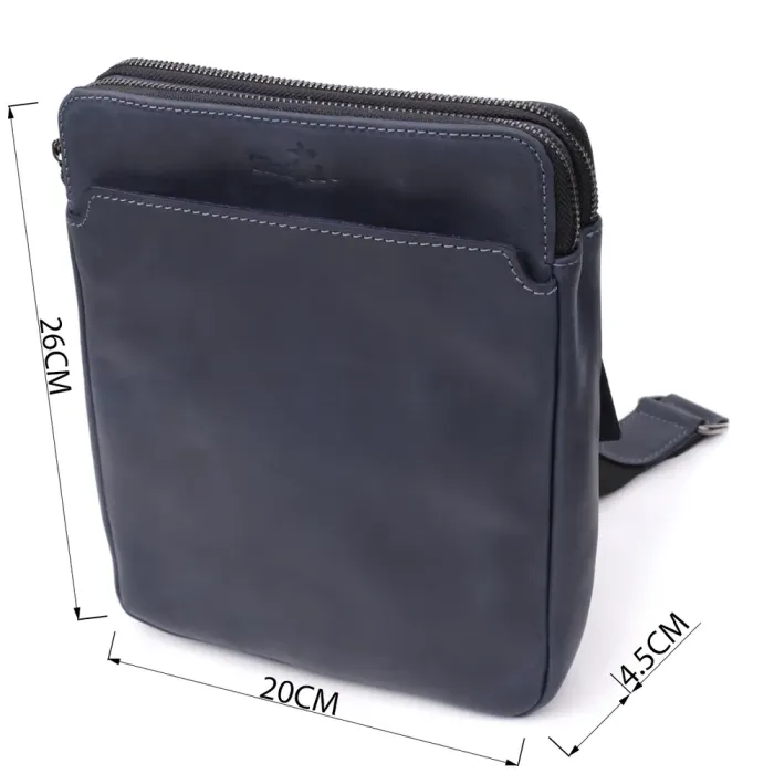 Практична чоловіча сумка через плече із вінтажної натуральної шкіри Shvigel 20867_1 Синій