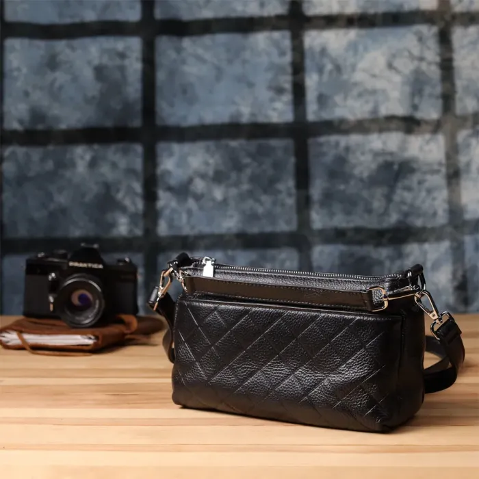 Стильна жіноча сумка з двома ремінцями із натуральної шкіри Vintage 22926 Чорний