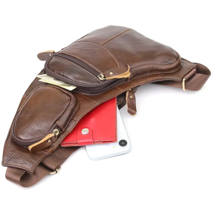 Сумка для чоловіків з великою кількістю кишень із натуральної шкіри Vintage 22956 Коричневий