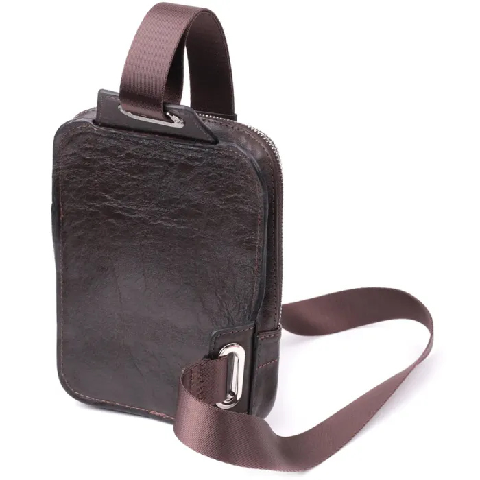 Чоловіча прямокутна сумка бананка з гладкої натуральної шкіри GRANDE PELLE 22880 Коричневий