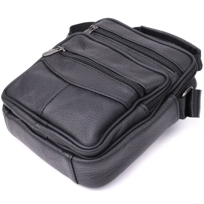 Невелика вертикальна сумка для чоловіків з натуральної шкіри Vintage 15099 Чорний