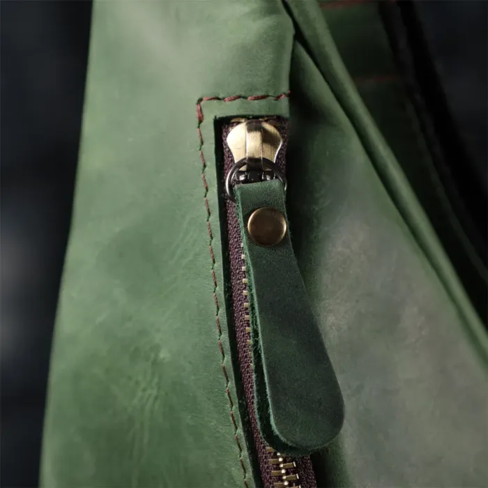 Стильна чоловіча бананка відмінної якості з натуральної шкіри вінтажної шкіри Shvigel 23142 Зелений