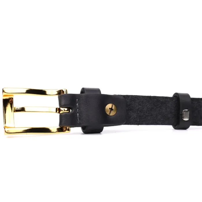 Тонкий шкіряний ремінь для жінок GRANDE PELLE 22947 Чорний