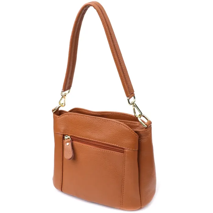 Стильна жіноча сумка на три відділення з натуральної шкіри Vintage 22975 Рудий