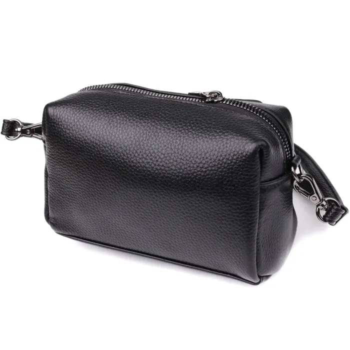Модна жіноча сумка з натуральної шкіри з актуальним декором Vintage 22922 Чорний