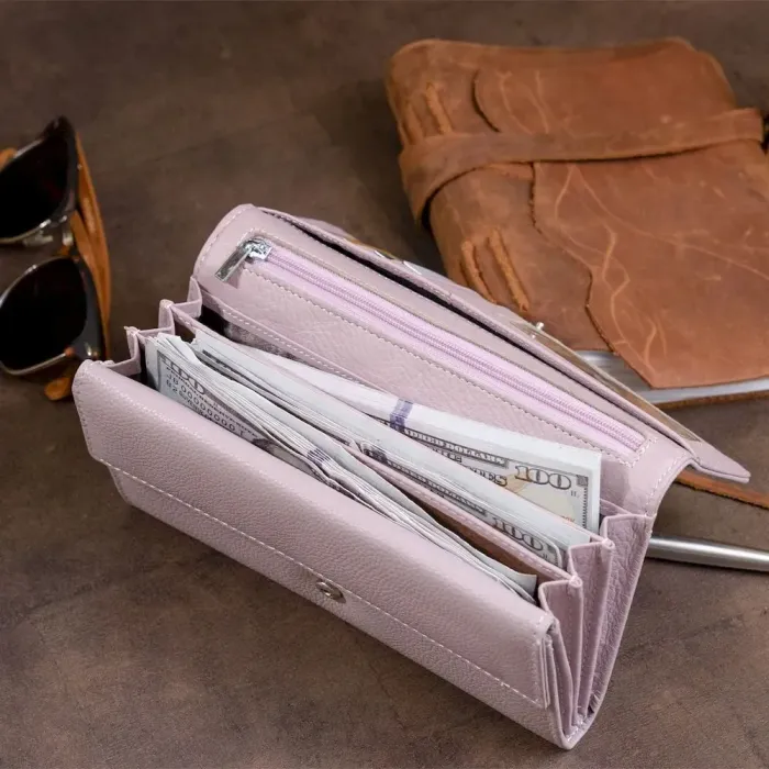 Гаманець шкіряний у дві додавання жіночий ST Leather 19289 Ліловий